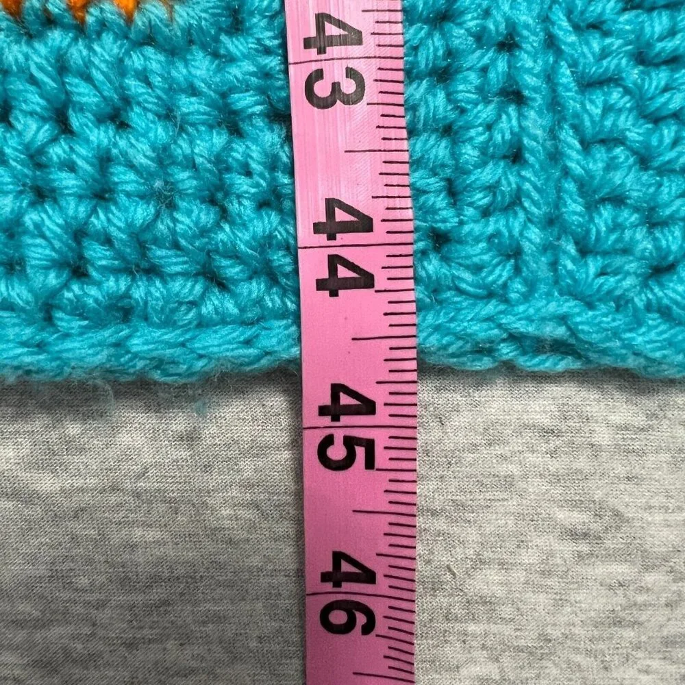 Boho‎ Y2K Crochet Granny Square Afghan Blanket Handmade Turquoise Rainbow 42x45